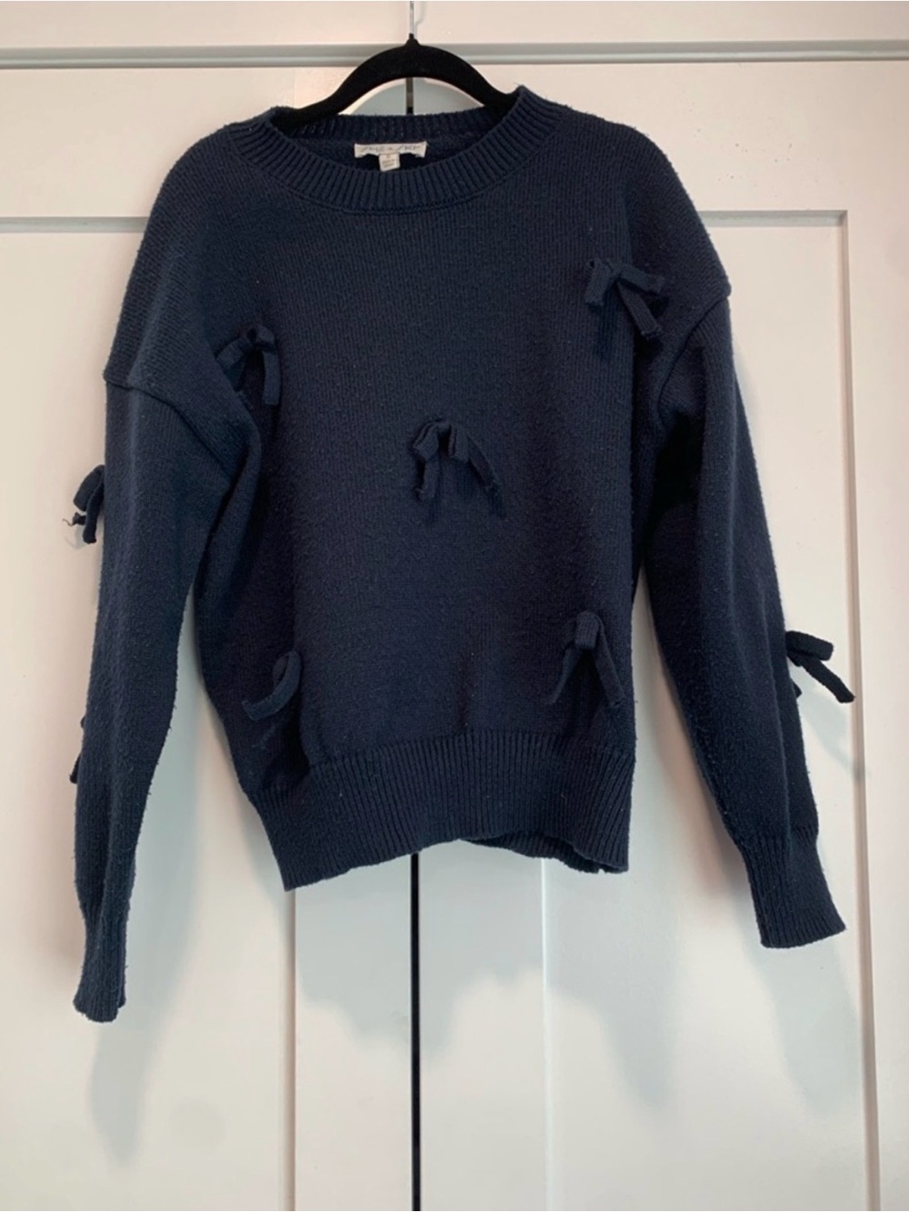 She + Sky Navy Bow-Detail Crewneck Sweater